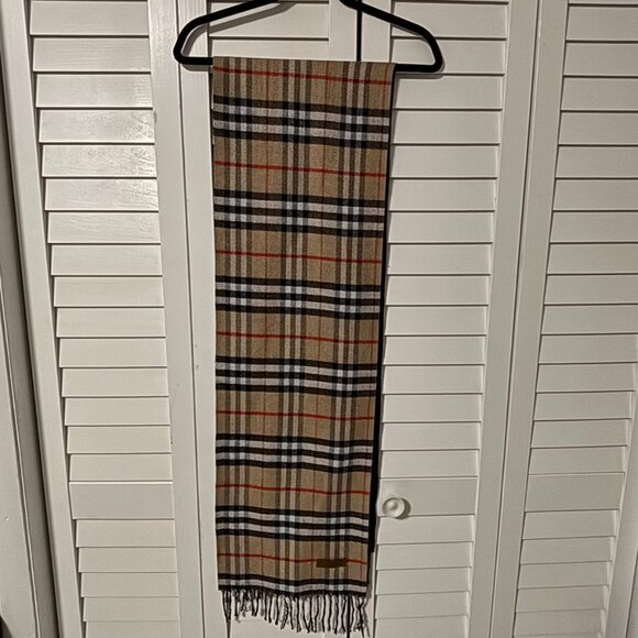 BURBERRY Fringed Checked Cashmere Scarf - Picture 1 of 3